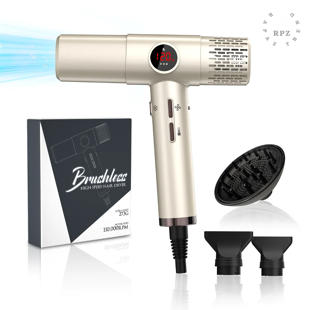 Uscator_par_AirFlow_-auriu_mbnvw5 Uscător de păr profesional AirFlow PRO by Rapaz, 1800 W, auriu - imagine 1