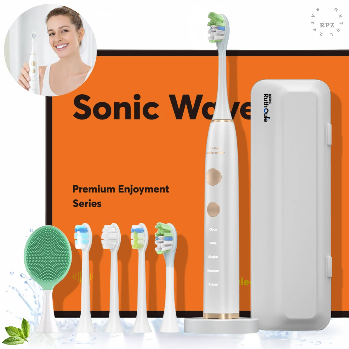 Periuta_electrica_sonica_V8_PRO-alb_k96xim Periuță de dinți electrică sonică RAPAZ SmilePro V8 PRO, 15 moduri, albă, RPZ-76 - imagine 1